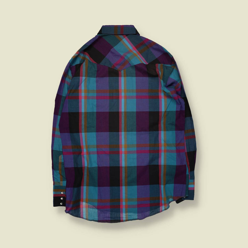 Early 1990s | Wrangler | Western Plaid Cowboy Shirt | Teal, Purple & Black – XL