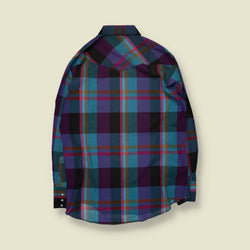 Early 1990s | Wrangler | Western Plaid Cowboy Shirt | Teal, Purple & Black – XL