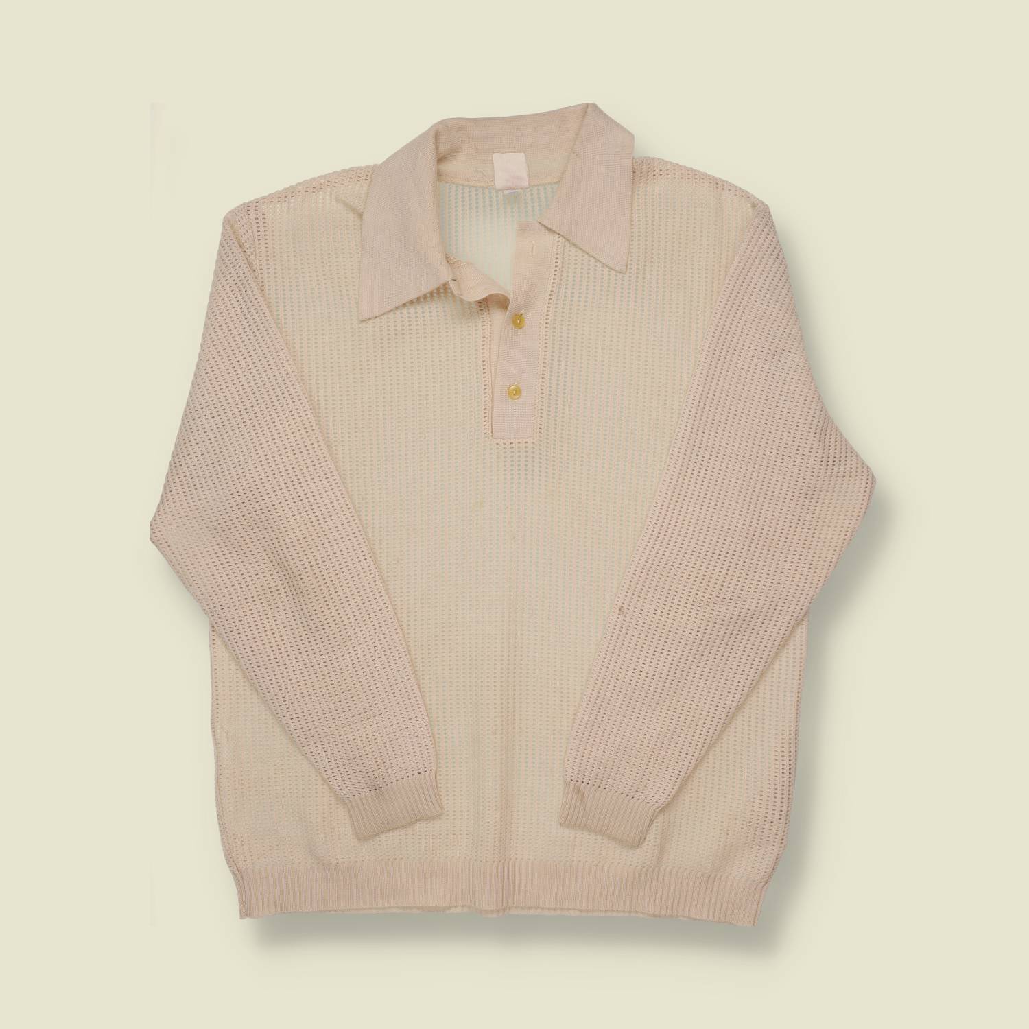 1960s Knitted Long Sleeve Polo Mesh Top - L