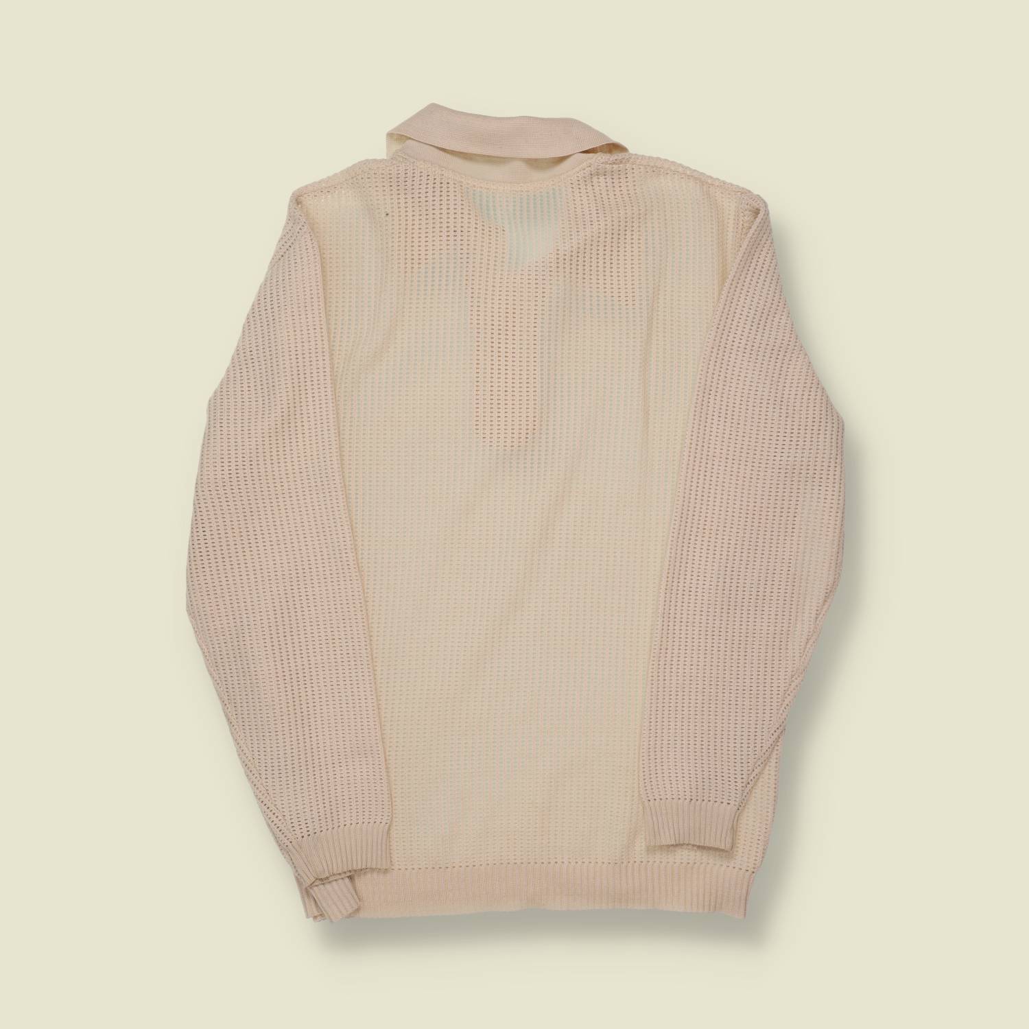 1960s Knitted Long Sleeve Polo Mesh Top - L