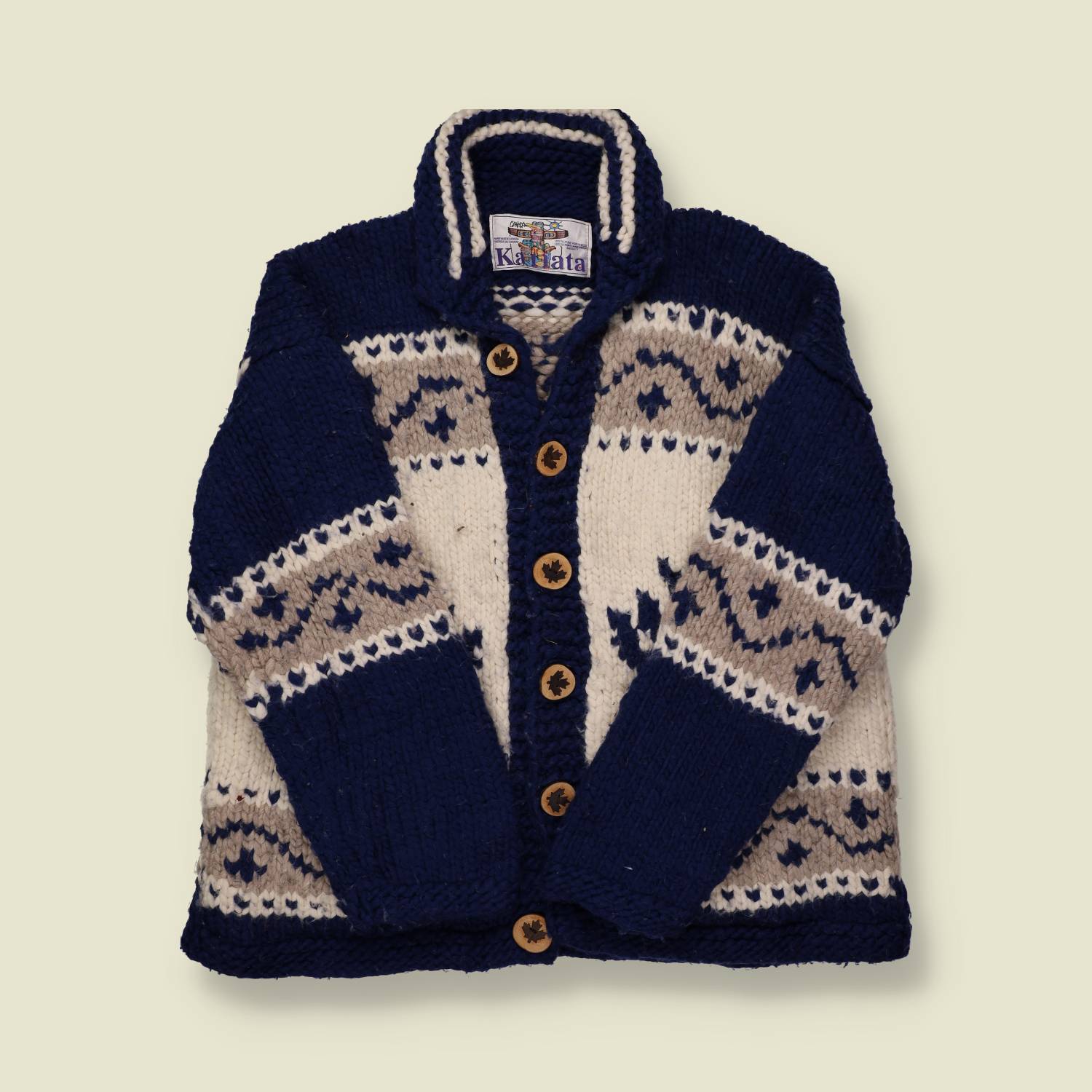 1990s Hand Knitted Cowichan Cardigan -M