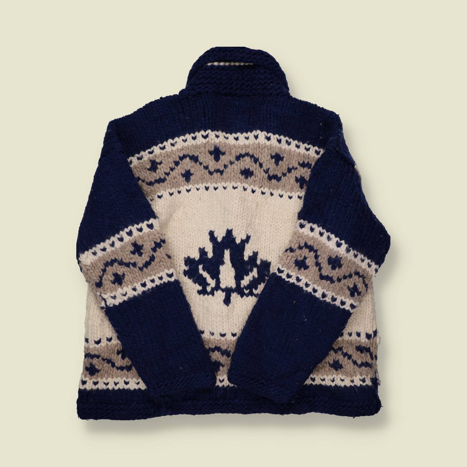 1990s Hand Knitted Cowichan Cardigan -M