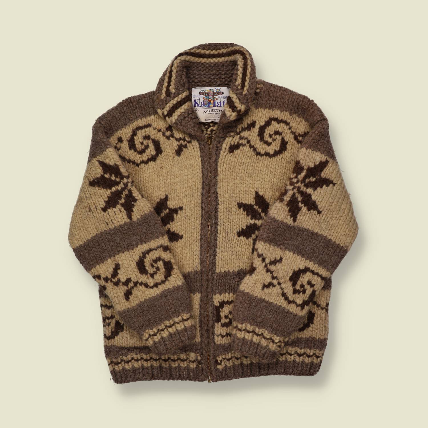 1990s Hand Knitted Cowichan Cardigan - M