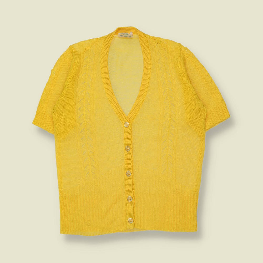 1970s | Short-Sleeve Knit Cardigan | Yellow - 4