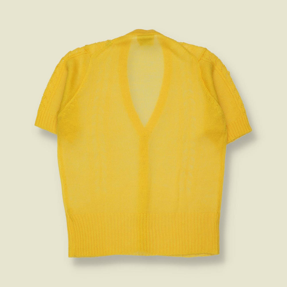 1970s | Short-Sleeve Knit Cardigan | Yellow - 4