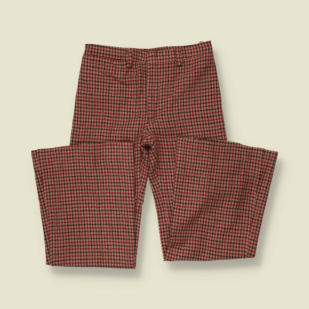 1970s | Deadstock Houndstooth Flares | Red & Cream - w26