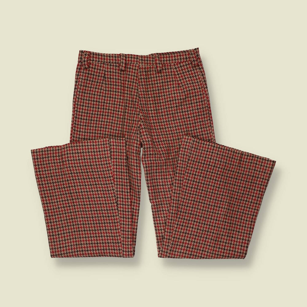 1970s | Deadstock Houndstooth Flares | Red & Cream - w26