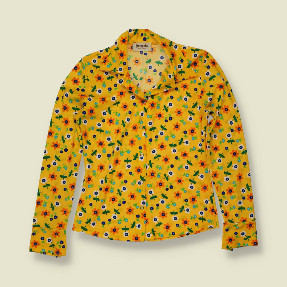 1990s | Memphis | Floral Print Blouse | Yellow - 6