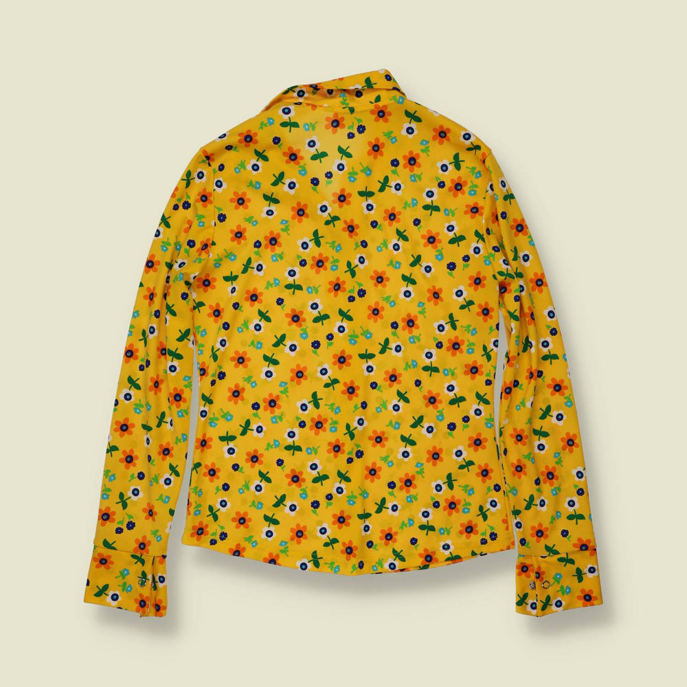 1990s | Memphis | Floral Print Blouse | Yellow - 6