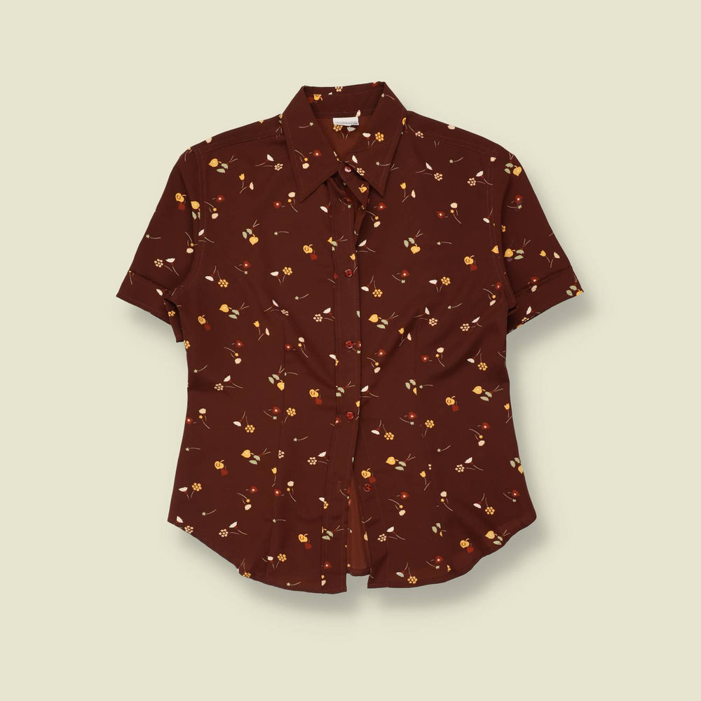 1990s | Floral Print Blouse | Brown - 12