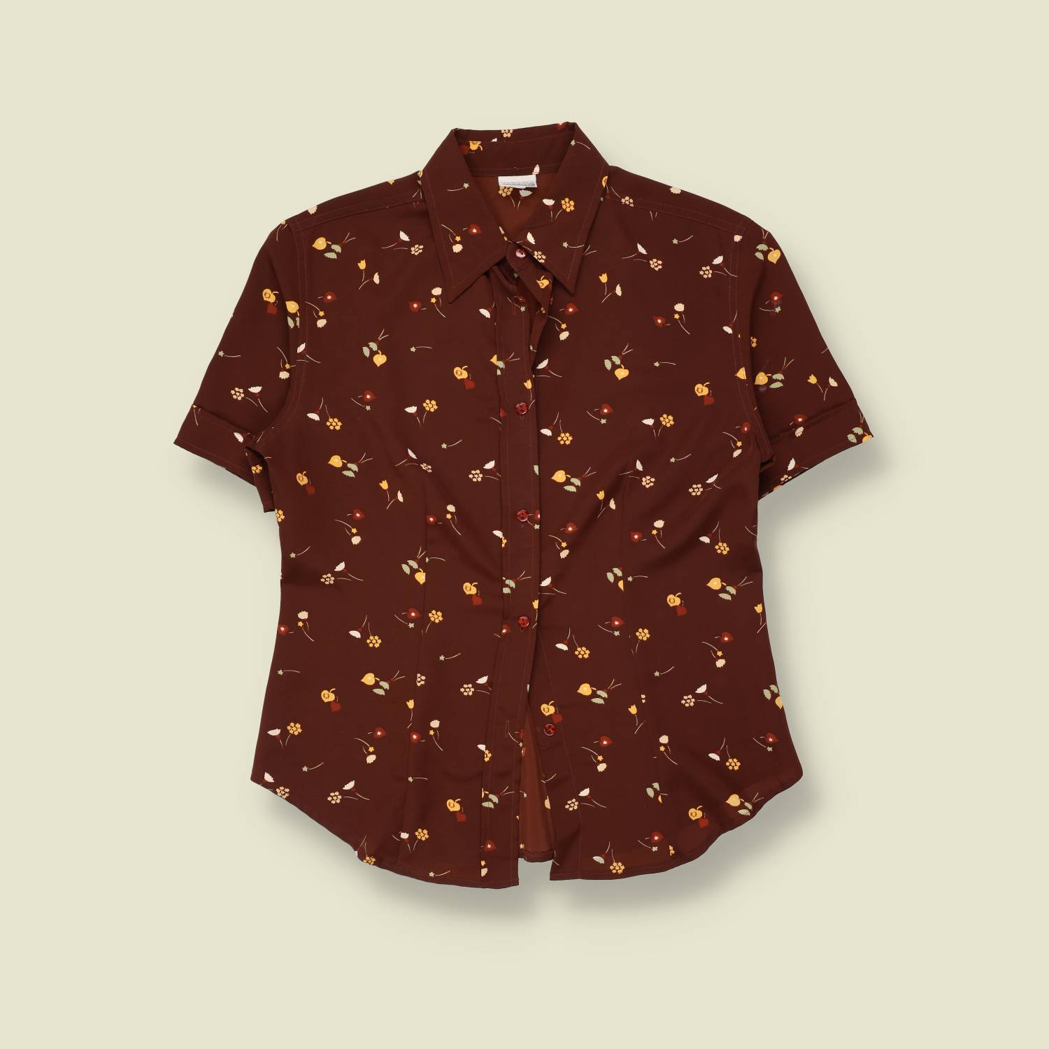 1990s | Floral Print Blouse | Brown - 12