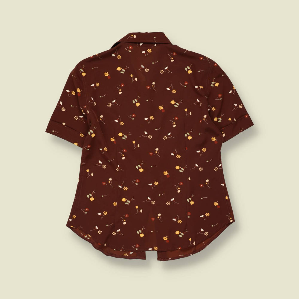 1990s | Floral Print Blouse | Brown - 12