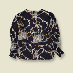 1980s | Baroque Print Blouse | Navy - 14