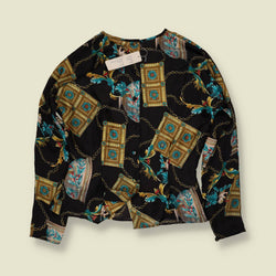 1980s | Tess | Deadstock Baroque Print Blouse | Black & Teal - 8