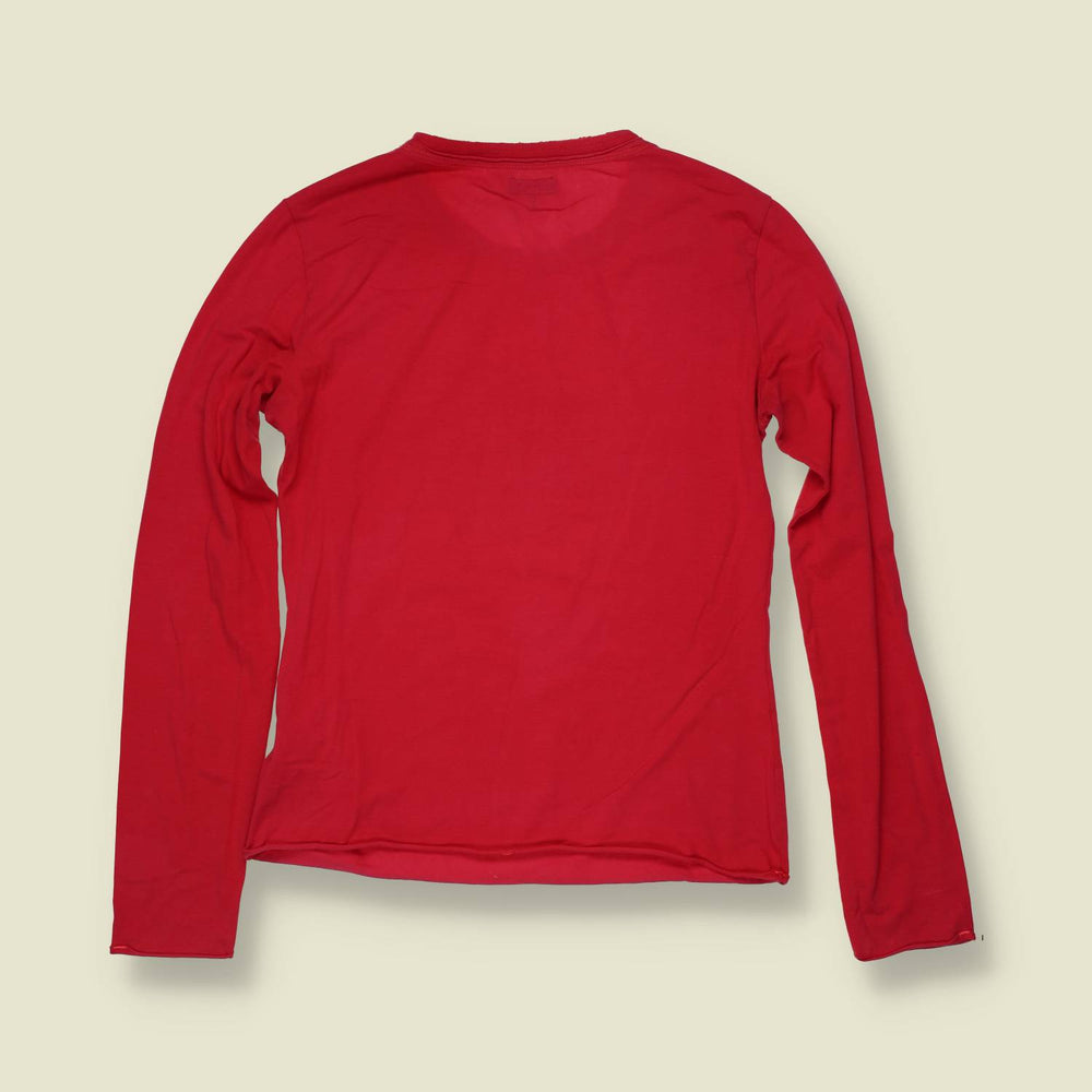 1990s | Armani Jeans | Diamanté Logo Long Sleeve Top | Red - 8