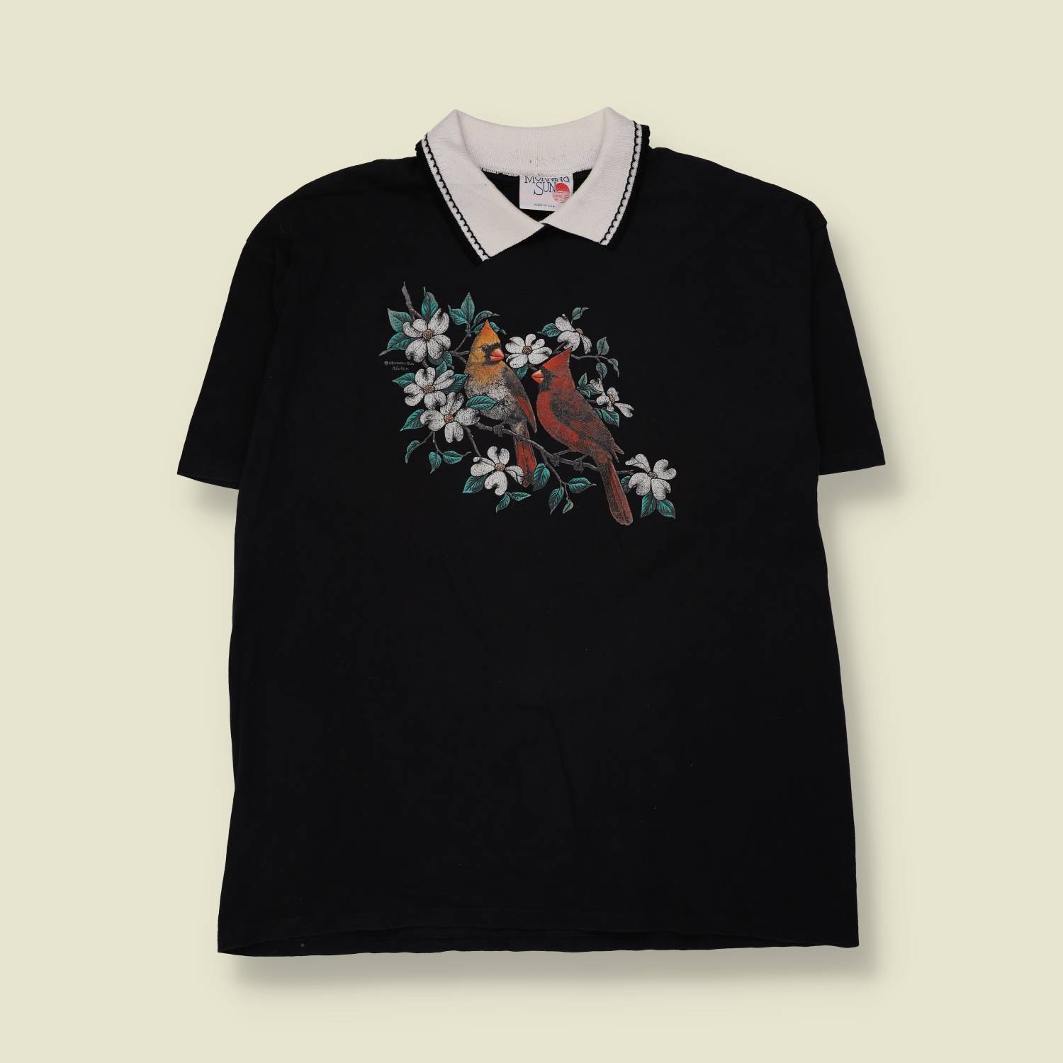 1980s | Morning Sun | Cardinal Print Collared Tee | Black & White - 22