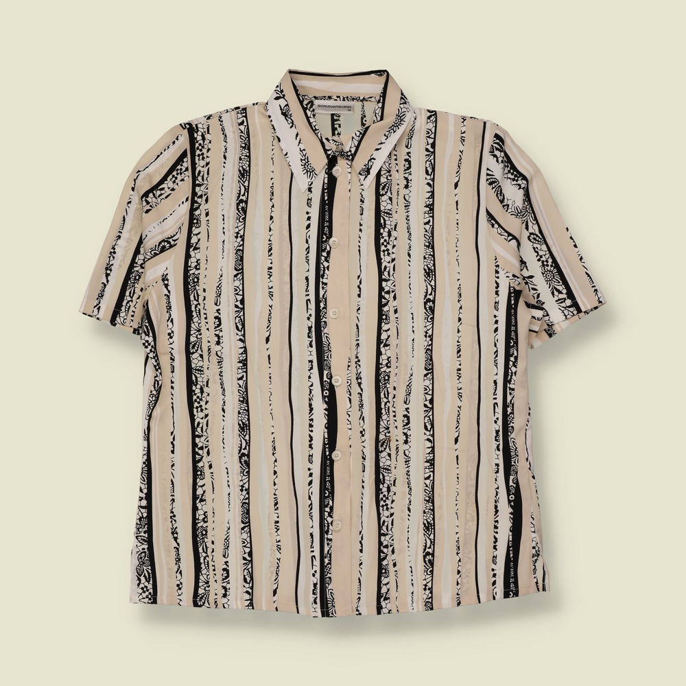 1980s | Sommermann | Striped Print Blouse | Black & Cream - 12