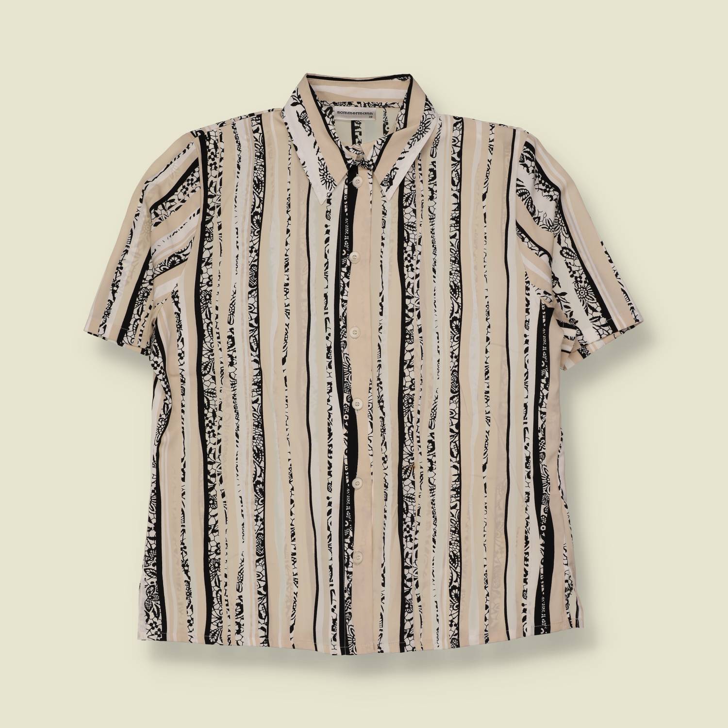 1980s | Sommermann | Striped Print Blouse | Black & Cream - 12