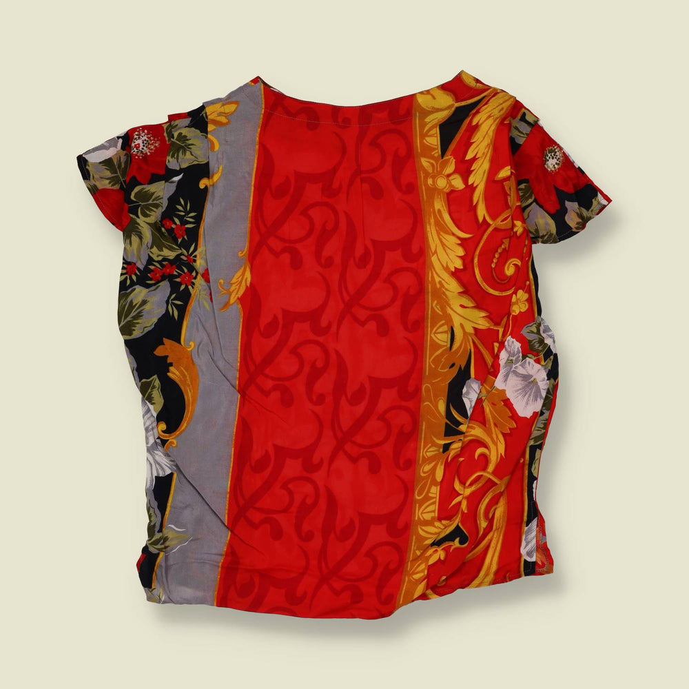 1980s | Baroque Floral Print Top | Red & Grey - 20