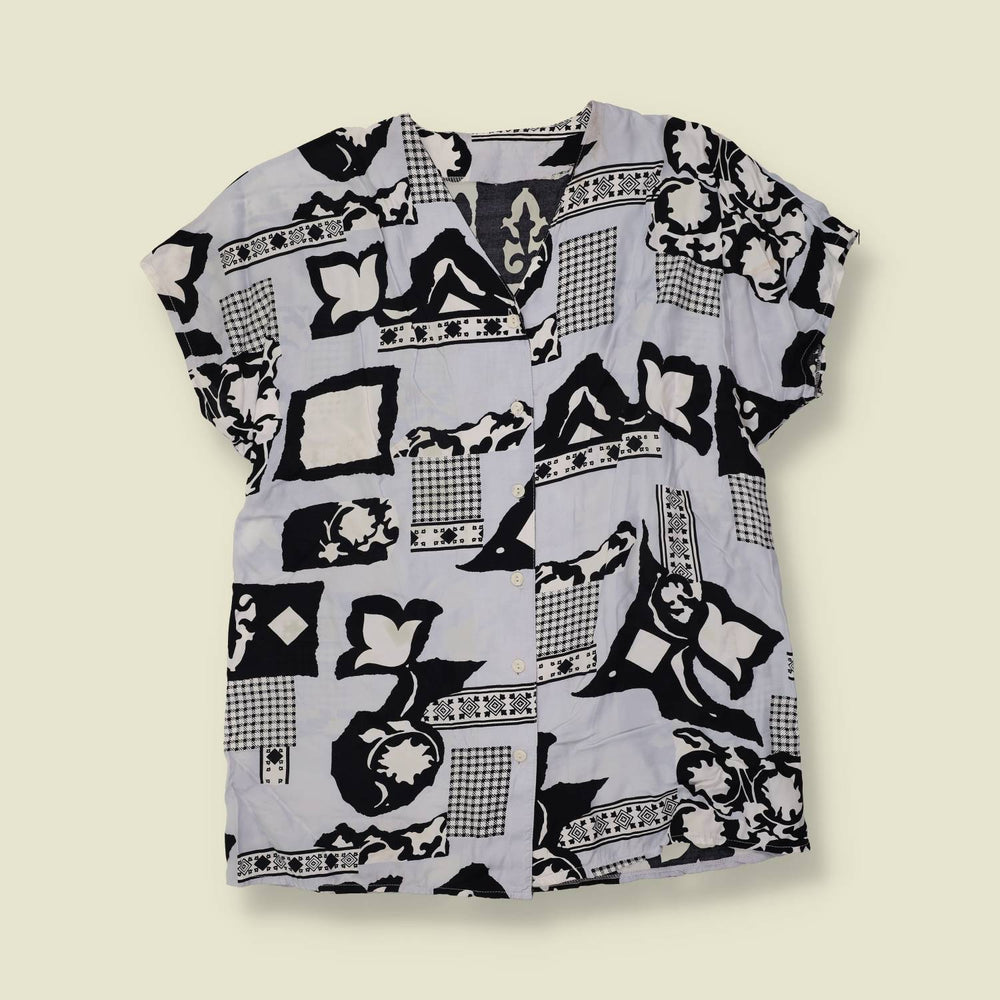 1980s | Abstract Print Blouse | Black & Grey - 16