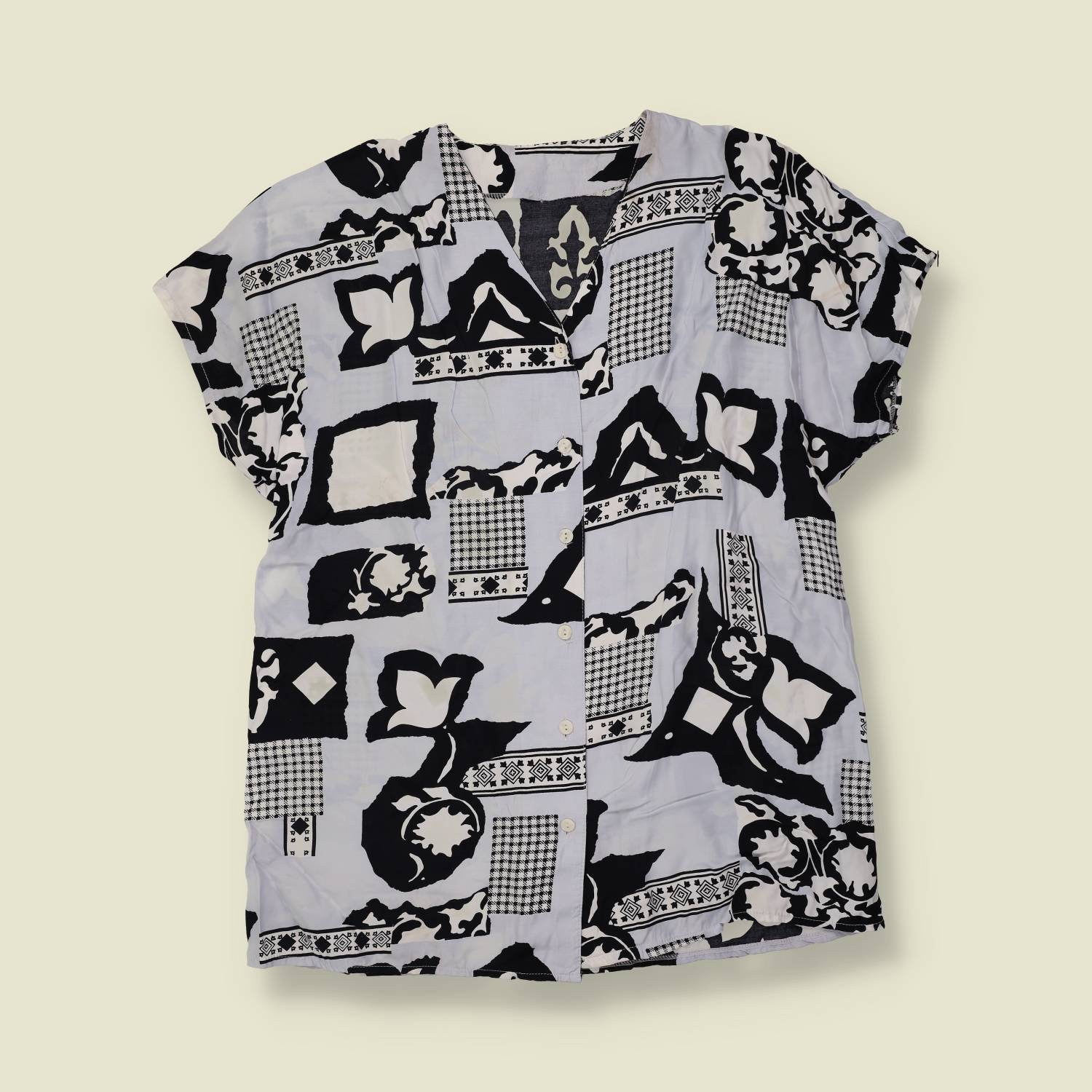 1980s | Abstract Print Blouse | Black & Grey - 16
