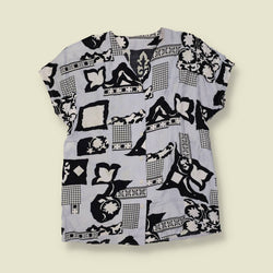 1980s | Abstract Print Blouse | Black & Grey - 16