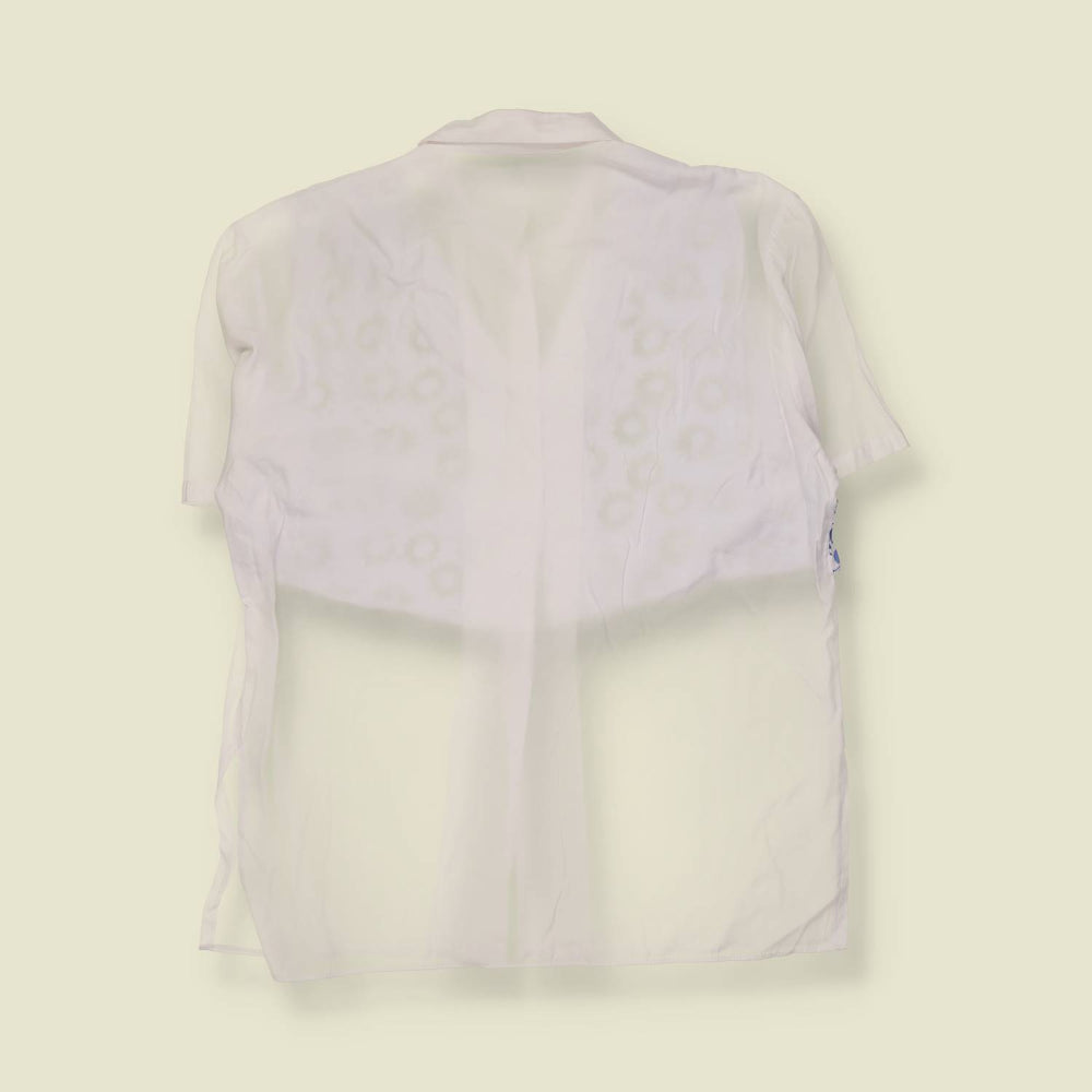 1980s | Daisy Print Panel Shirt | White & Blue - 20