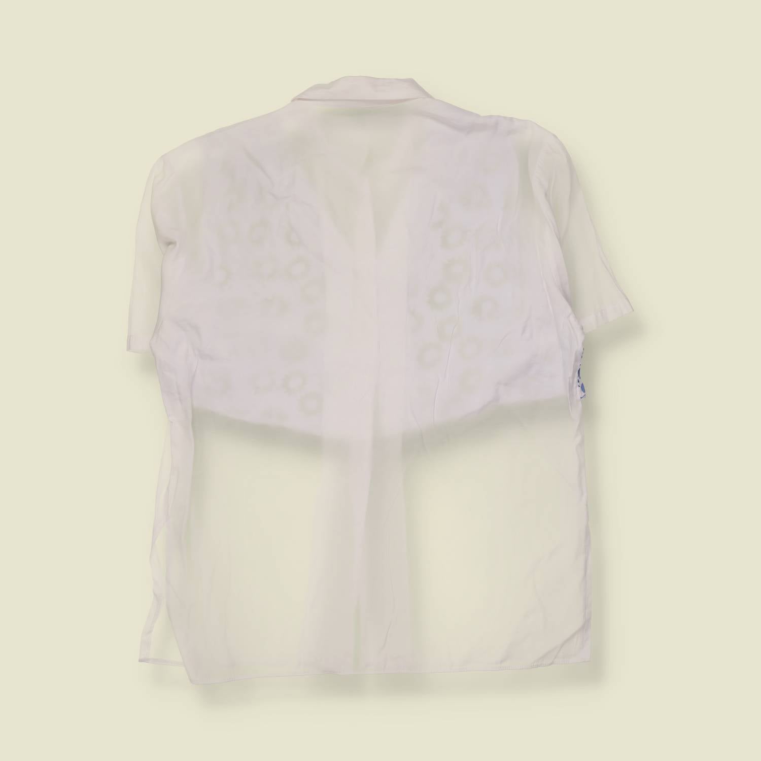 1980s | Daisy Print Panel Shirt | White & Blue - 20