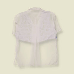 1980s | Daisy Print Panel Shirt | White & Blue - 20