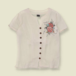 1980s | Maprad | Embroidered Rose Blouse | White - 12