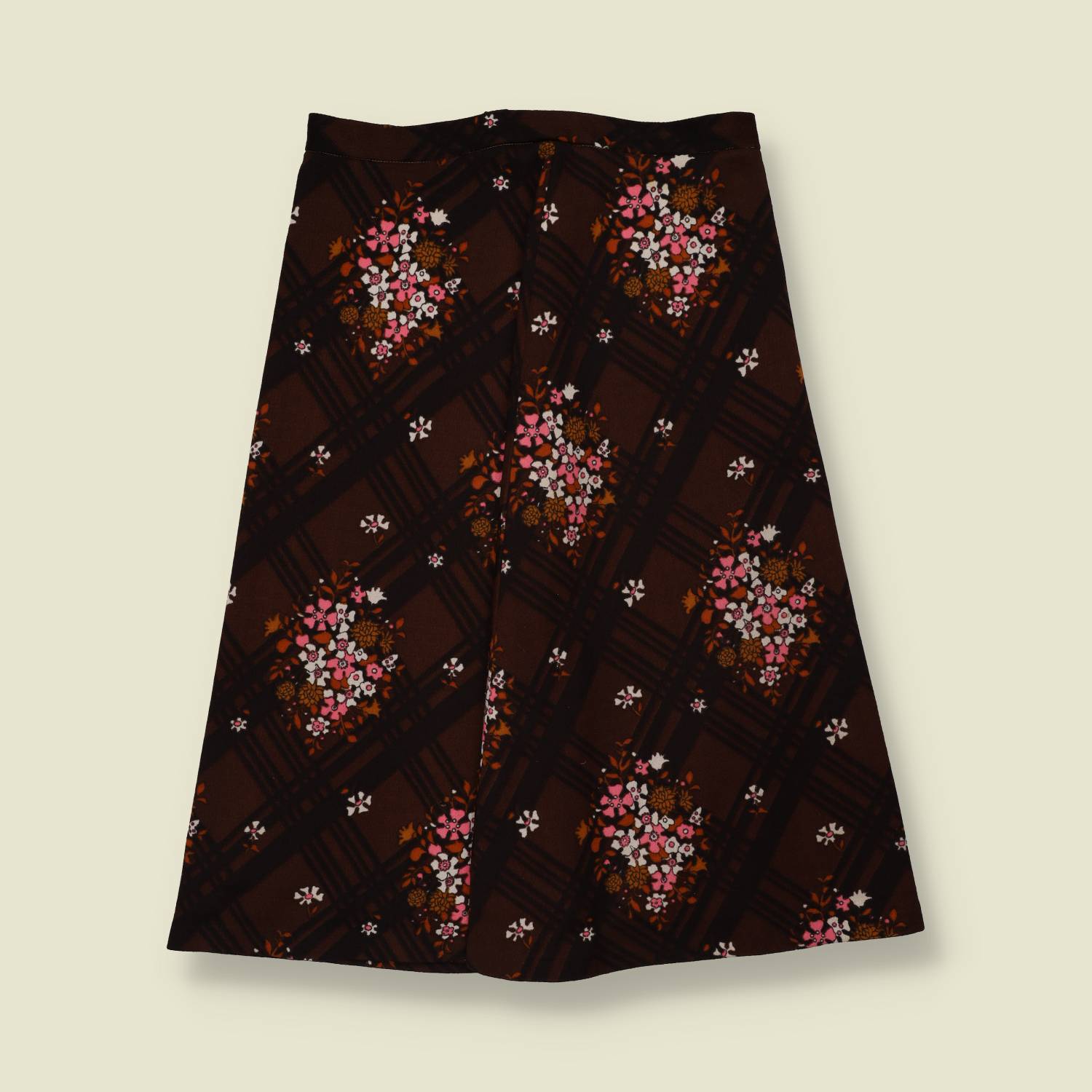 1970s | Floral Diamond Print Skirt | Brown - w30