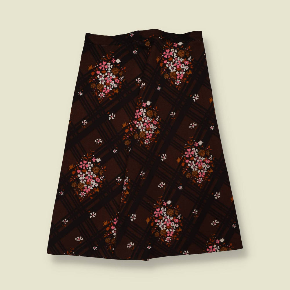 1970s | Floral Diamond Print Skirt | Brown - w30