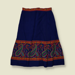 1970s | Paisley Border Print Skirt | Navy - w28
