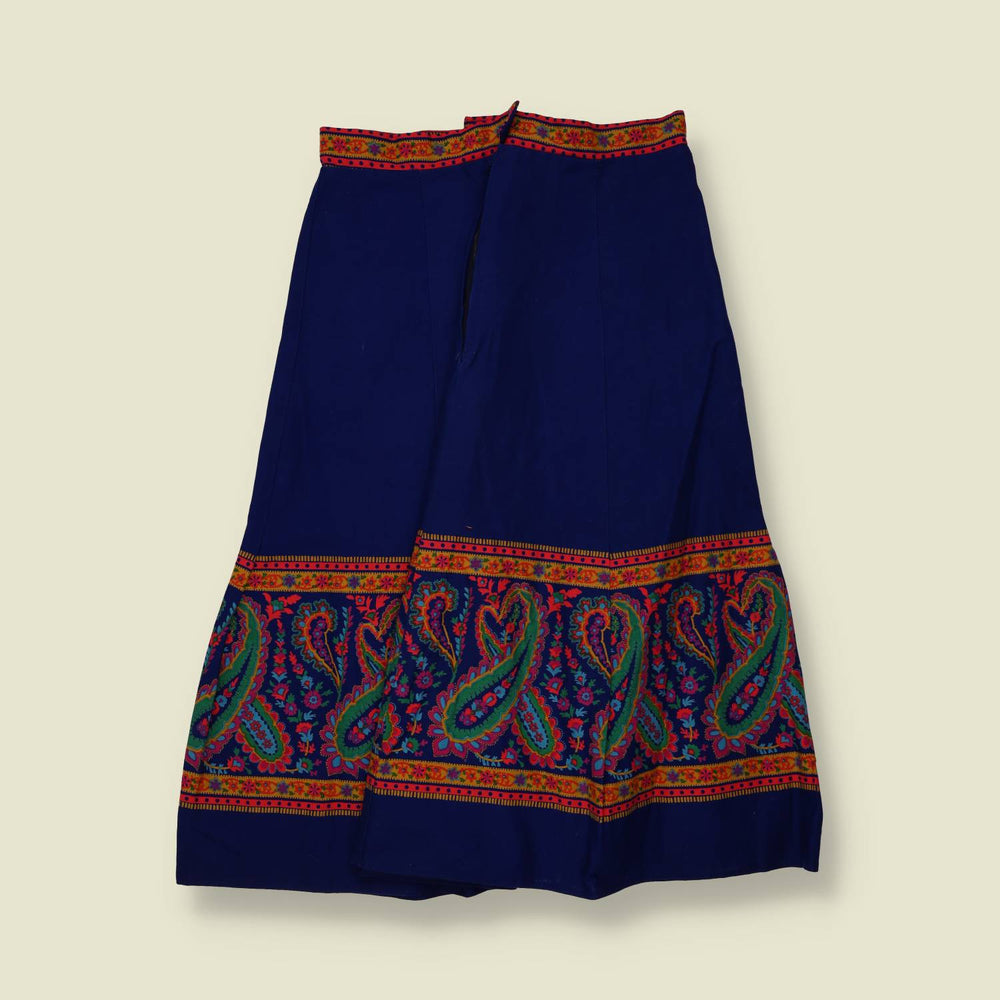1970s | Paisley Border Print Skirt | Navy - w28