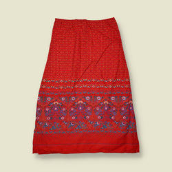 1970s | Floral Border Print Skirt | Red - w28