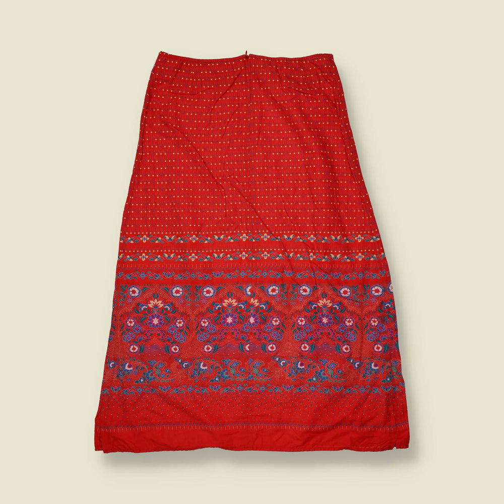 1970s | Floral Border Print Skirt | Red - w28