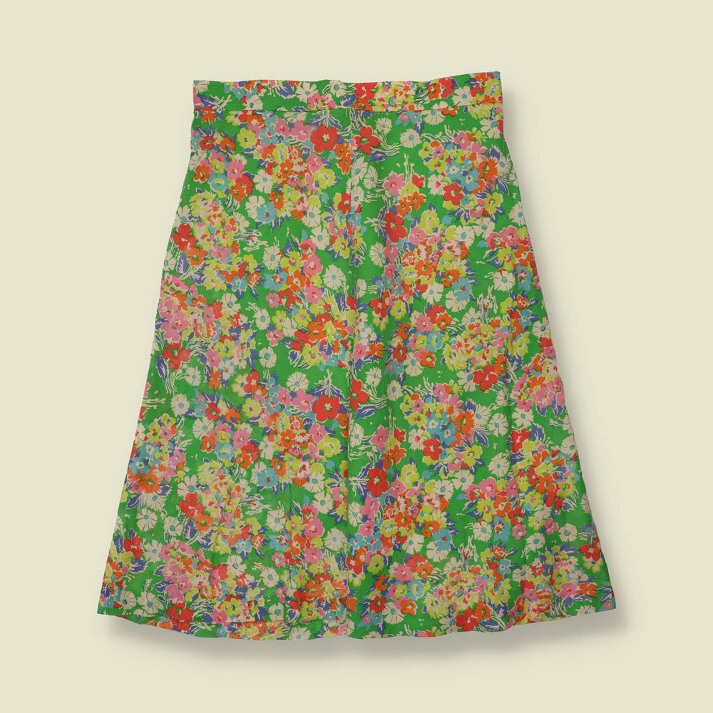 1970s | Ditsy Floral Print Skirt | Green Multi - w30