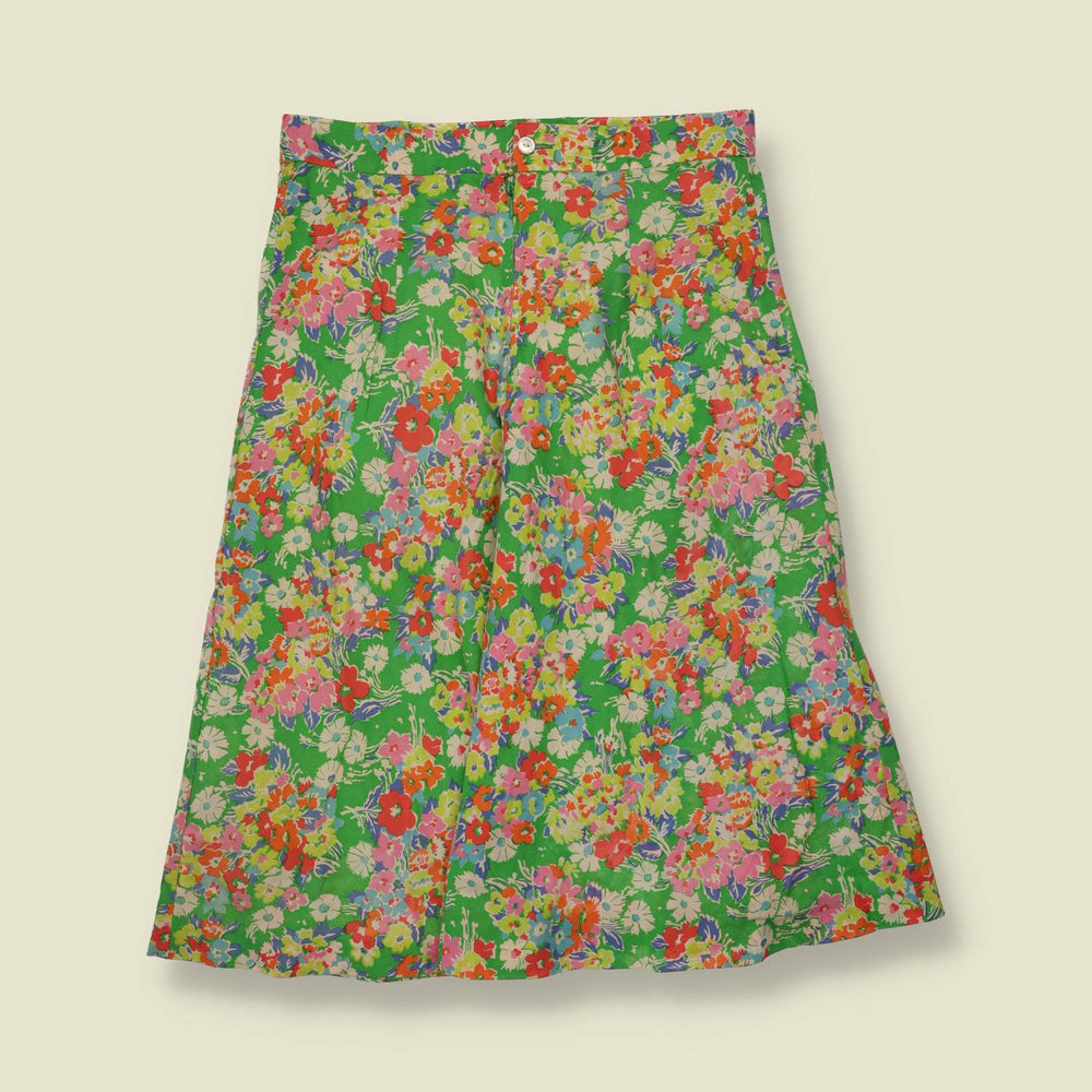 1970s | Ditsy Floral Print Skirt | Green Multi - w30