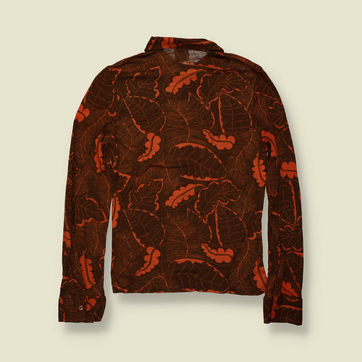 1970s | TGL | Deadstock Blouse | Brown & Orange Leaf Print - 8