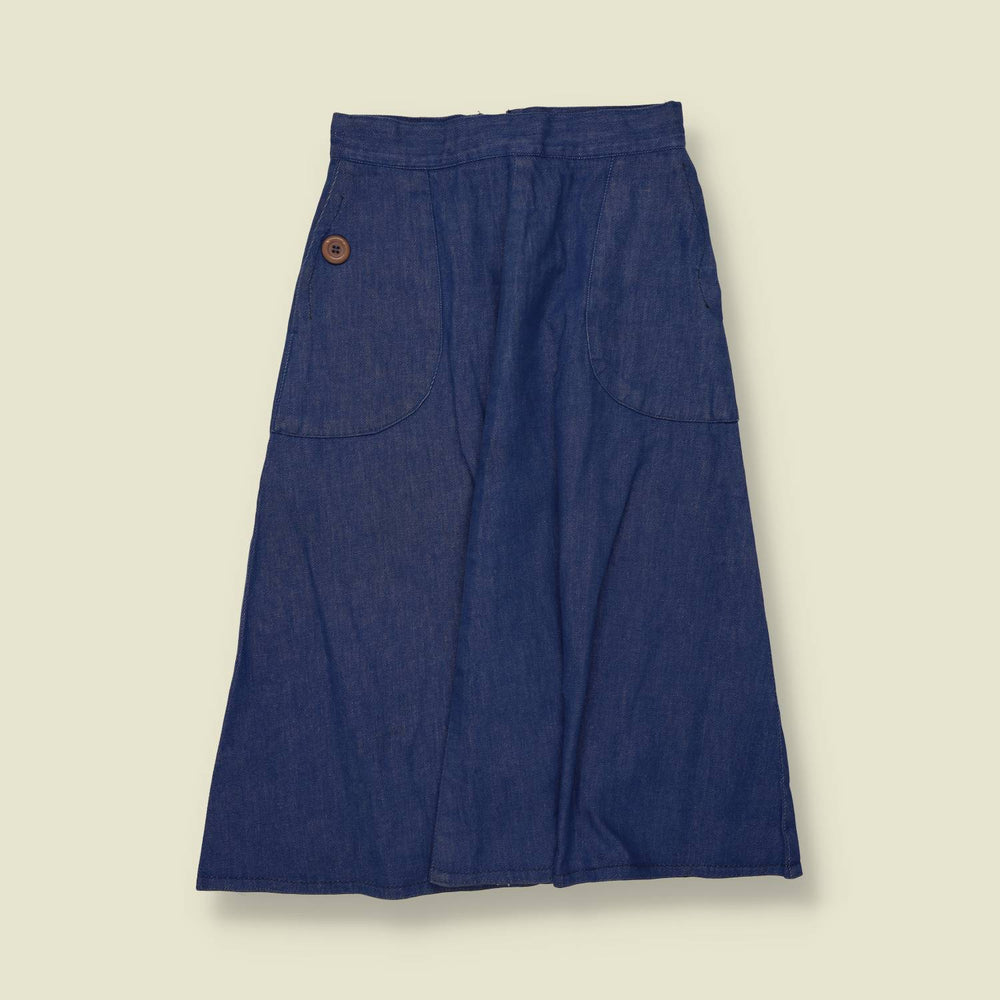 1970s | Scarabas | Denim Pocketted Culotte Skirt | Indigo - w24