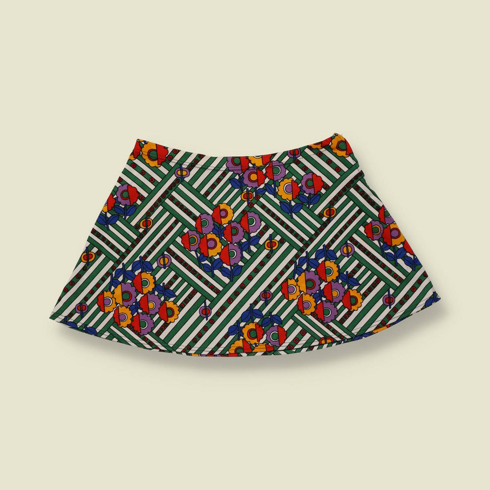 1970s | Pop Floral Print Mini Skirt | Green Multi - w30