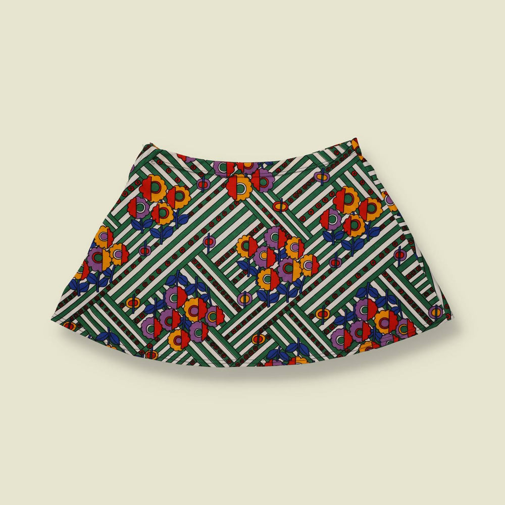 1970s | Pop Floral Print Mini Skirt | Green Multi - w30
