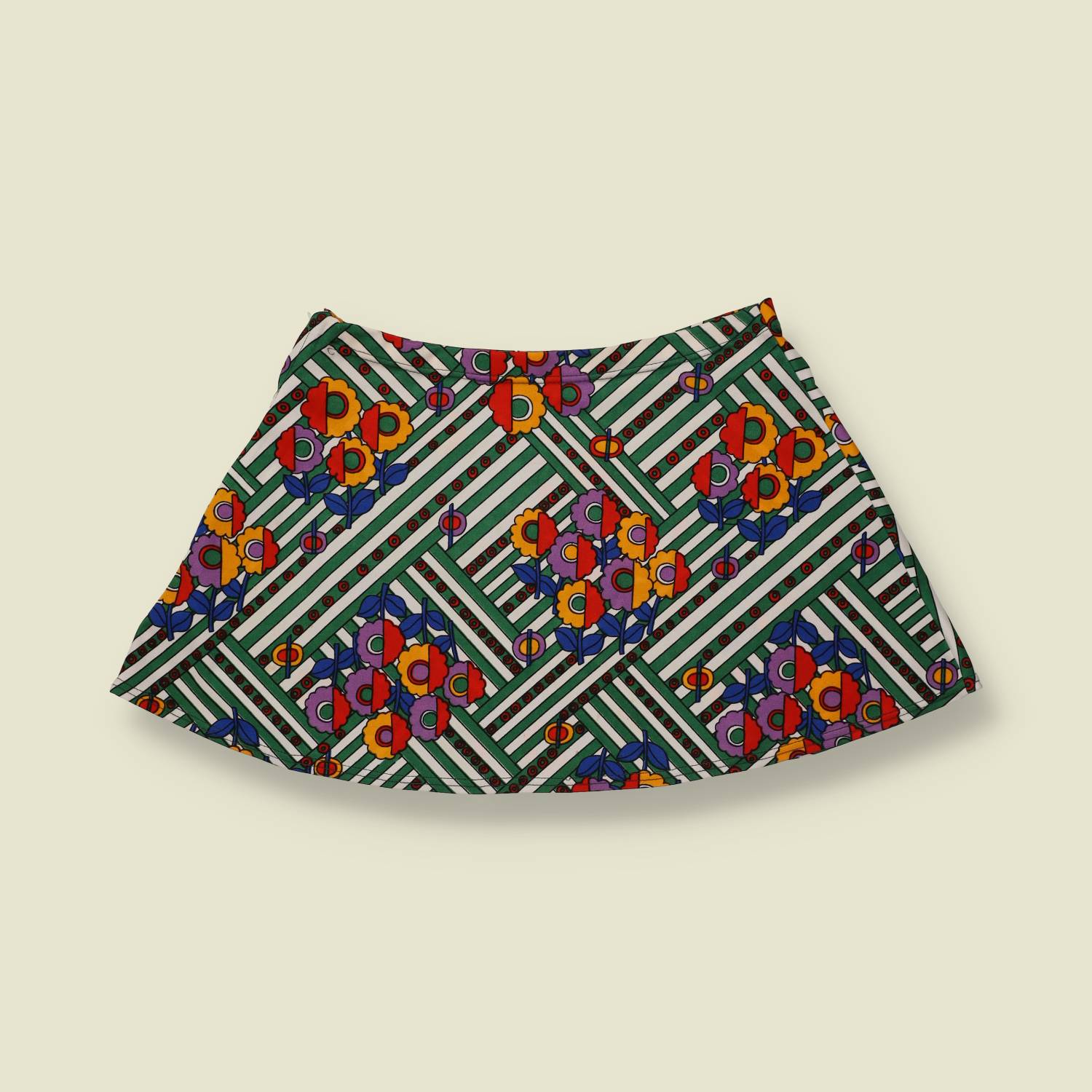 1970s | Pop Floral Print Mini Skirt | Green Multi - w30