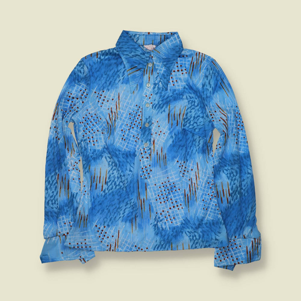 1970s | TGL | Deadstock Blouse | Blue Abstract - 10