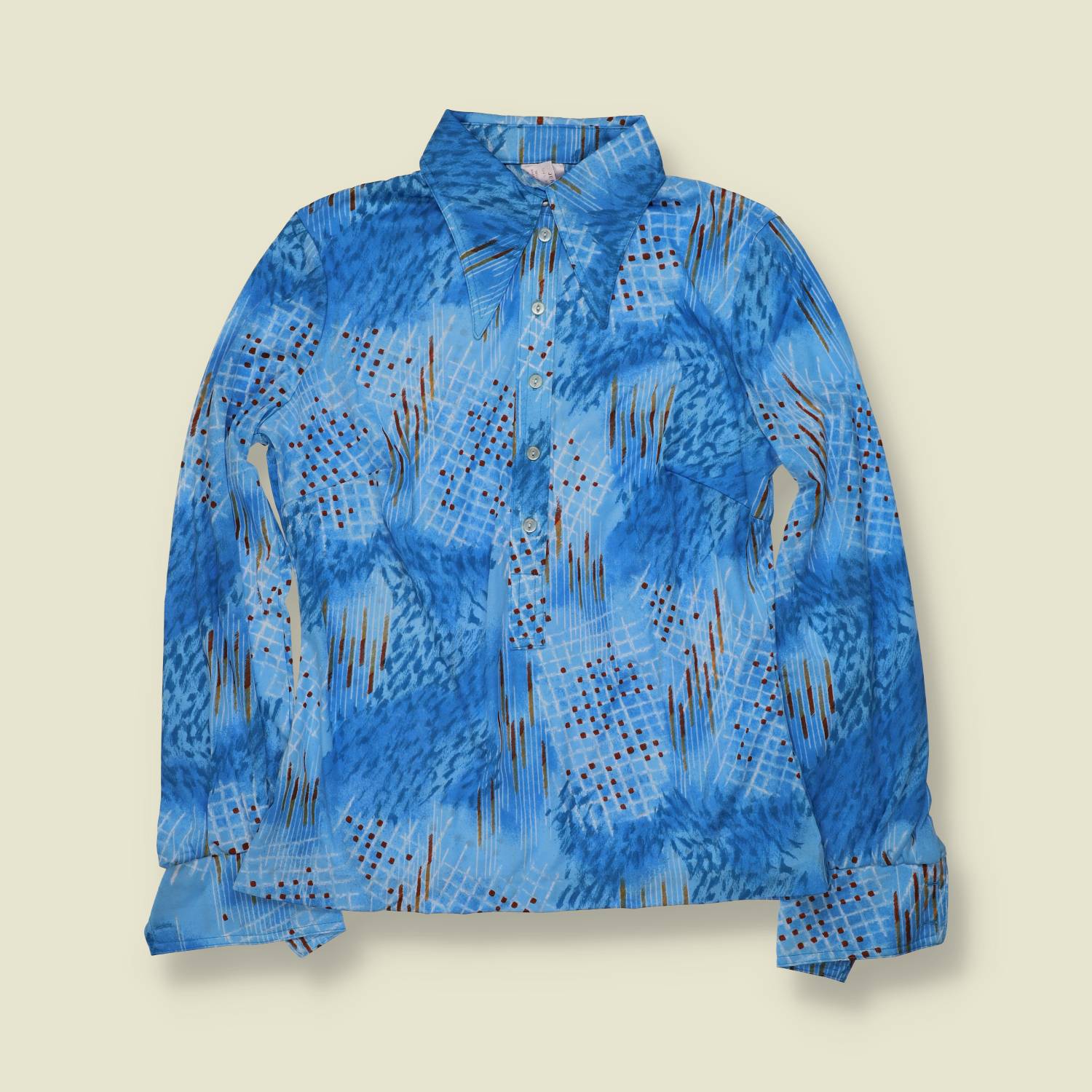 1970s | TGL | Deadstock Blouse | Blue Abstract - 10