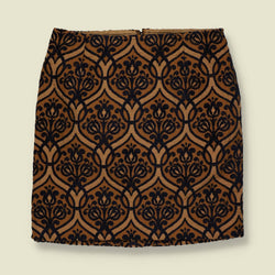 1970s | Damask Print Skirt | Brown & Black - 30"