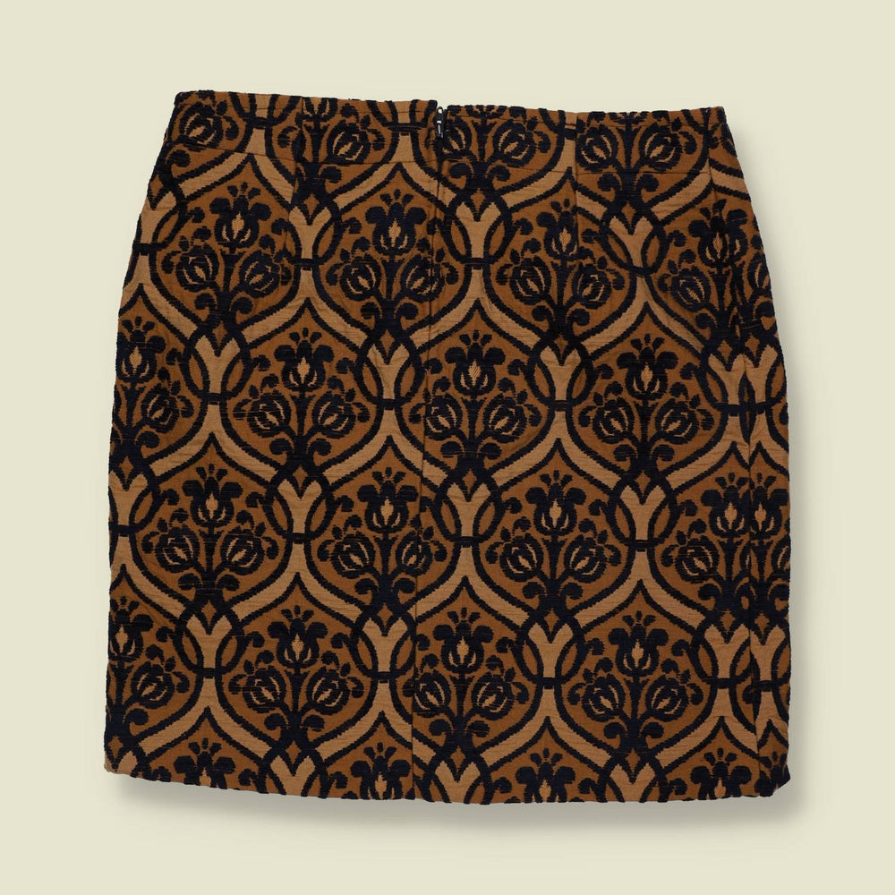 1970s | Damask Print Skirt | Brown & Black - 30"