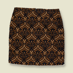 1970s | Damask Print Skirt | Brown & Black - 30"
