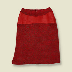 1970s | Knit & Leather Panel Skirt | Red - w28