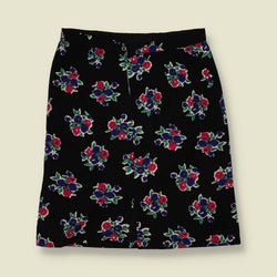 1970s | Floral Bouquet Print Skirt | Black Multi - w30